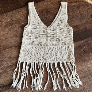 Cream Crochet Fringe Tank Top Festival Bohemian made in ITALY